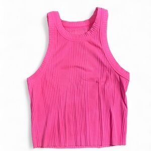 aerie Cropped Ribbed Halter  Tank Top - Vibrant Pink Small Ballet Coquette